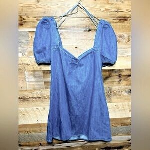NEW ZARA Puff sleeve Anna mini Dress cap tie cut out flare light USL blue rare
